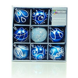 Set of 9 Midnight Blue Christmas tree baubles, Plastic, 6cm by Premier