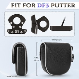 Big Teeth Golf Centre Shaft Mallet Putter Head Cover Headcover Magnetic Club Protector Black PU Leather for DF3 Putter