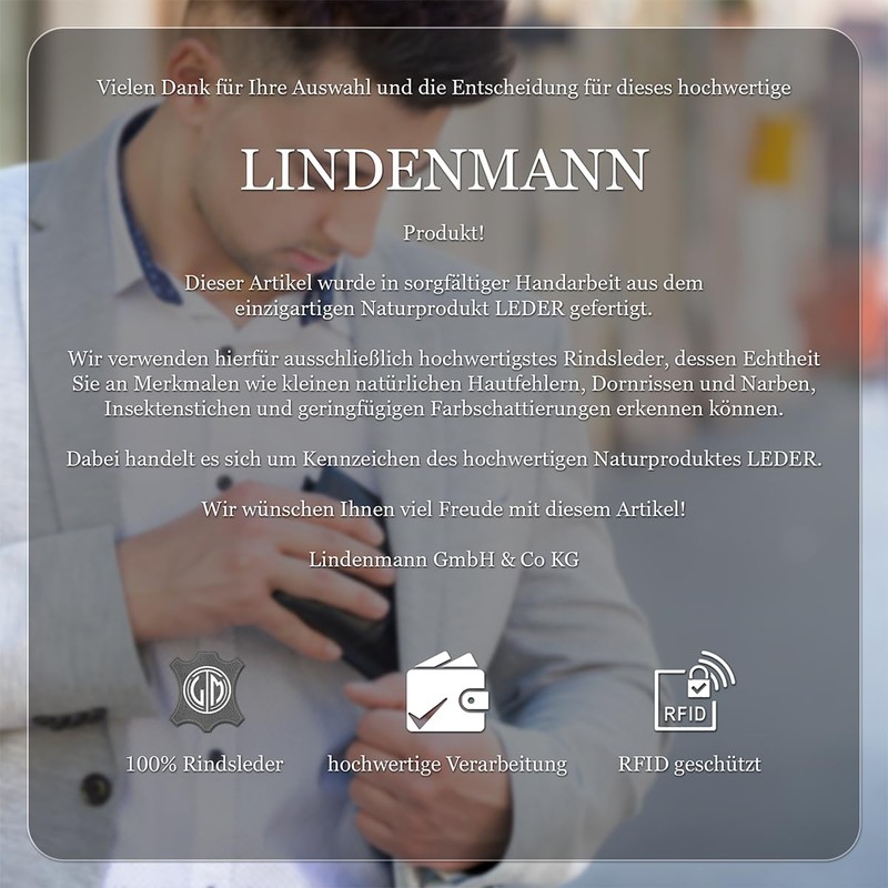 LINDENMANN Men's Wallet Leather Black, black