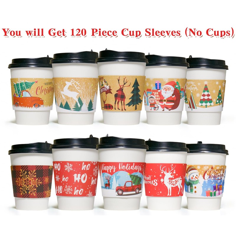 Smarimple Christmas Coffee Cup Sleeves Disposable Hot Chocolate Cocoa Paper