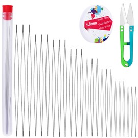 UOOU 27 Pcs Beading Needles Set,Seed Beads Needles,24 Pcs Big Eye Beading Needles,1mm/Roll Elastic Stretch Thread for Bracelets Transparent Beading String for Jewelry Making