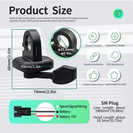 MUSELK EBike Thumb Throttle 48V,36V,52V,60V 108X Left or Right Thumb Throttle Speed Control 3 Pin Waterproof/SM Connector for Electric Scooters and E-Bike (108X-R-SM)