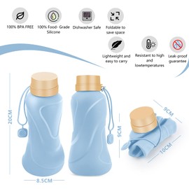 NAVTUE Collapsible Water Bottle, 650ml,Leak Proof,Reuseable BPA Free Silicone Foldable Water Bottles,Durable Lightweight for Travel Gym Camping Hiking,Compact Size Portable Sports Water Bottle