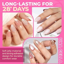 UNA GELLA Uñas postizas cortas de almendra, 504 unidades, uñas cortas de almendra, uñas de gel de almendra, puntas de uñas para cobertura completa, ac