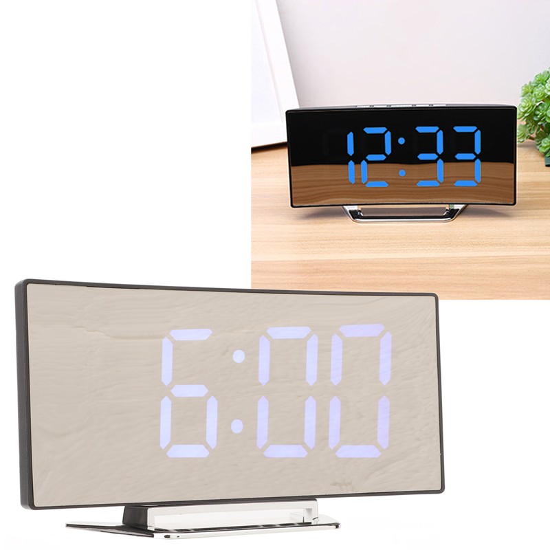 Mirror Digital Alarm Clock Temperature Display LED Curved Mirror Digital