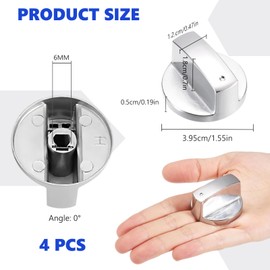 Makoto Nobu Gas Stove Knob, Pack of 4 6 mm Gas Hob Knobs, Universal Rotary Knob Cooker Metal Control Knobs, Rotary Knobs for Kitchen Stove Gas Oven Cooking (Silver)