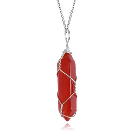 Carnelian Crystal Necklaces for Women Carnelian Necklace with Wire Agate Gemstone Necklace (Silver Carnelian Necklace)