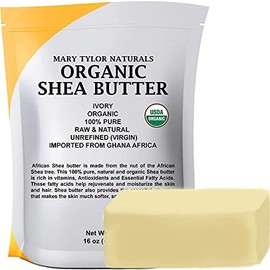 Manteca de karité orgánica de 1 libra — Certificado USDA por Mary Tylor Naturals — Crudo, sin refinar, marfil de Ghana África — Increíble nutrición pa