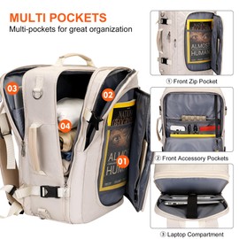 PIJUSHI Travel Backpack for Women Flight Approved Carry on Bag 16 inch Laptop Personal Item Daypack with Shoe Compartment(PE038 Beige)