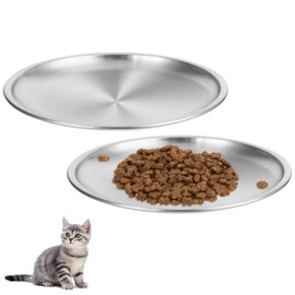 Pack of 2 Flat Stainless Steel Cat Bowls, 17 cm Feeding Bowl, Cat for Cats with Wide Whiskers, Surefeed Feeding Bowl, Drinking Bowl, Cat Bowl, Cat Feeding Bowl, Cat, Drop-Proof, Easy to Clean