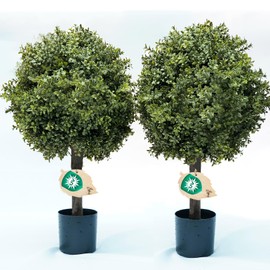 QAOUIEP 26''T 17.5''D Artificial Boxwood Plants Outdoor UV Protected Engineered Grade Material Set of 2 Prepotted Artificial Topiariy Trees for Front Porch