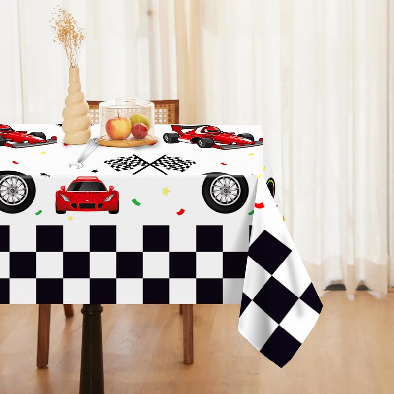 Parrtty Hurrican 2 Pcs Racing Car Plastic Tablecloths, Car Checkered