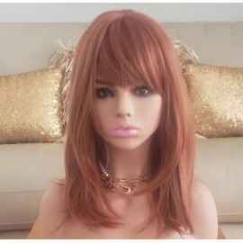 Unbranded Wig  Long Layered Straight with Bangs Auburn / Copper / Red  heat resistant Hair