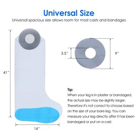 Large Waterproof Leg Cast Cover for Shower with Non-Slip Padding Bottom Wound Protector Bath Adult Watertight Cast Bag Showering for Surgery, Ankle, Burns Reusable Keeps Wounds Dry (E-Long Leg)