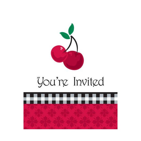 8-Count Party Invitations, Cherry Gingham