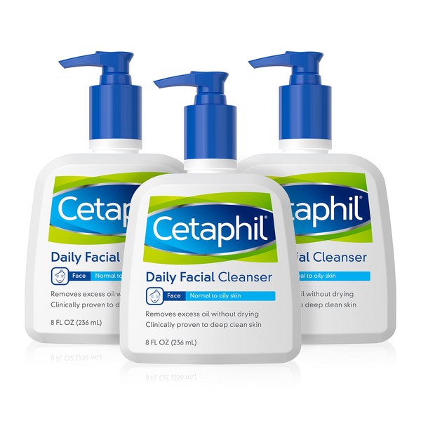 Face Wash by Cetaphil, Daily Facial Cleanser for Combination to Oily Sensitive Skin, 8 oz Pack of 3, Gentle Foaming Deep Clean Without Stripping