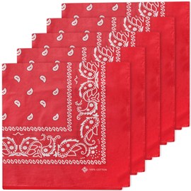 ZENO Red Bandana – 100% Cotton & Natural Fibers – Red Bandana Scarf with No Polyester – Premium Quality – Soft, Durable & Machine Washable – For Men & Women – Unisex & Kids - 5 Pack
