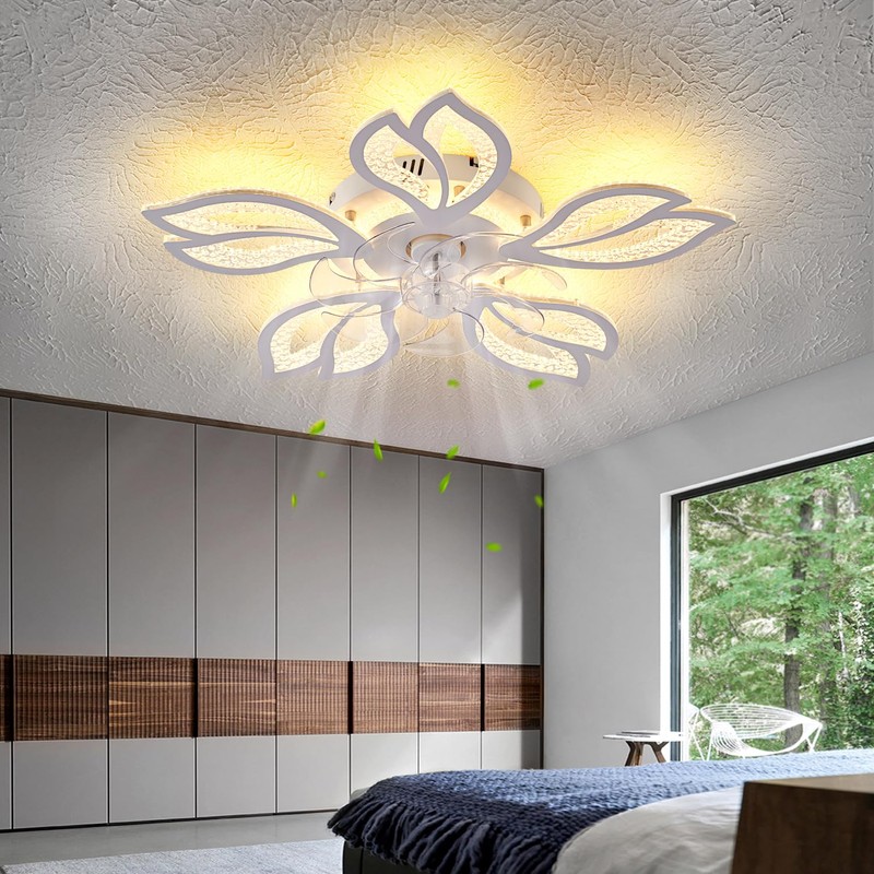 haodengshi 25" White Modern Geometric Ceiling Fan with Lights, 3