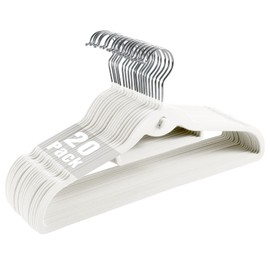 20 Pack Velvet Slim Non-Slip White Hangers - Space Saving Clothes Hangers with 360° Swivel Hook for Heavy Duty Adult Clothes