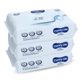 Comfy Life Dry Wipes for Adult Personal Care – Soft & Extra Large Body Cleaning Wipes – 300 Sheets (Pack of 3) – Unscented, Gentle for Sensitive Skin, Bathing & Incontinence Care - 30x25 cm