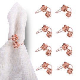 Rose Gold Flower Napkin Rings Set of 8 Metal