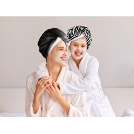 2-in-1 Shower Cap & Hair Towel Wrap for Women - Lightweight Towel Wrap with Elastic Loop for hair Drying & Conditioning - Ideal for All Hair Types, Comfortable & Easy to Use (Zebra)