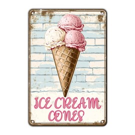 KIYOYO Retro Ice Cream Cones Shaped Metal Tin Sign Indoor & Outdoor Home Bar Coffee Kitchen Ice Cream Shop Wall Decor Tin Sign 12x8 inch