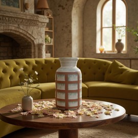 Rustic Farmhouse Ceramic Vase, Pastoral Clay Decor, Boho Vintage Terracotta Vases for Bouquet and Fake Plants, Suitable for Home Decor, Shelf, Dining Table, Living Room, Mantle, Bathroom, 9.6 Inch