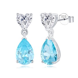 FANCIME Women's Birthstone Earrings, 12 Months, Birthstone Drops, Heart Motif, Zirconia, Silver, S925, Amulet Stone, Accessory, Christmas Gift, Gift, Reward, Wrapping Included, Silver, Synthetic