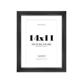 14x11 Black Ornate Photo Frame With White Mat For A4 Picture, Ready to Hang or Stand, 1 Pack