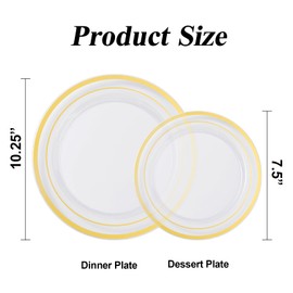 BESTSTAR BESTSTAR 200PCS Gold Plastic Plates Set, 100 10.25 inch Dinner Plates and 100 7.5 inch Dessert Plates, Premium Disposable Plates for Party, Wedding