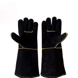 Welding Gloves, Heat Resistant Fire Proof Gauntlets, Fireside Gloves for Wood Burners, Cow Split Leather Welders Gauntlets Riggers Gloves BBQ Oven Wood Stove Long Lined Grill Gloves