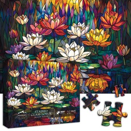 PICKFORU Stained Glass Lotus Puzzles for Adults 1000 Pieces, Floral Art Color Difficult Hard Jigsaw Puzzles, Glass Flower Colorful Themed, Impossible Challenging for Adults