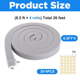 moonoom 4 Pcs Foam Air Conditioner Weatherseal Tape-1''x1''6.5ft Air Conditioner Foam Tape-Non-Adhesive Foam Seal Strip with Glue Point for Air Conditioner Door Window Seal