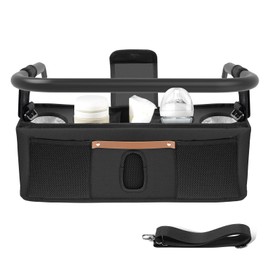 Parent Console Stroller Organizer Compatible with Wonderfold W4: Store Extra Belongings , Velcro Straps, 2 External Storage Pouches,4 Insulated Cup Holders, Large Size for All 4-Seater Models