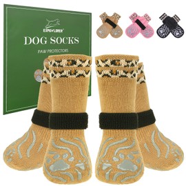 EXPAWLORER Dog Socks for Hot Pavement to Prevent Licking Paws, Anti Slip Doggie Grippy Booties Shoes for Hardwood Floors, Boots & Paw Protectors for Small Medium Large Senior Dogs Khaki XS