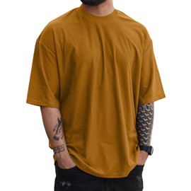YawYews Mens Fashion Short Sleeve Tshirts Workout Oversize Pullover Solid Color Casual Tees Brown