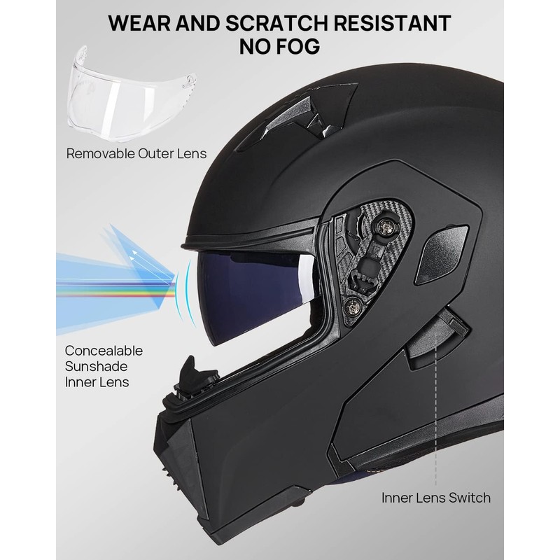 ILM Motorcycle Dual Visor Modular Flip up Full Face Helmet