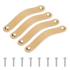 PATIKIL Leather Drawer Pulls, 4 Pcs Leather Handle Double Hole Cabinet Dresser Knobs with Screw for Bathroom Kitchen Dresser Cupboard Door, Beige