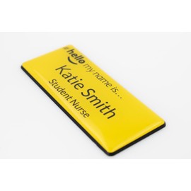 Badgemaster Hello My Name is Yellow Badge Premium Domed Yellow Black 76 x 32mm GP Practitioner Doctor Healthcare Nurse Medical Staff Clinical Student Assistant