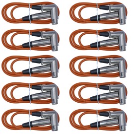 YOVUS 10pack Orange Right Angle female to straight male XLR patch cords cable 3ft foot