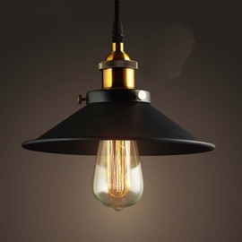 JSXing Industrial, Estilo Retro País de América Lámpara de Techo Colgante Para Restaurante bar Cafe Cup-shaped Colgante Lámpara, Color Negro, Antiguo, Aluminio Negro (Iron-diameter 22 cm)