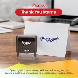 Promot Thank You Self Inking Rubber Stamp - Ink Stamps for Crafting, Scrapbooking, Planners, Card Making - Message Stamp with Clear and Crisp Impressions, Blue Ink