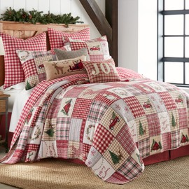 Levtex Home - Home for Christmas Quilt Set - King/Cal King Holiday Quilt 106x92 and Two King Pillow Shams 20x36 - Green, Red, Taupe and Cream - Reversible - Cotton/Polyester