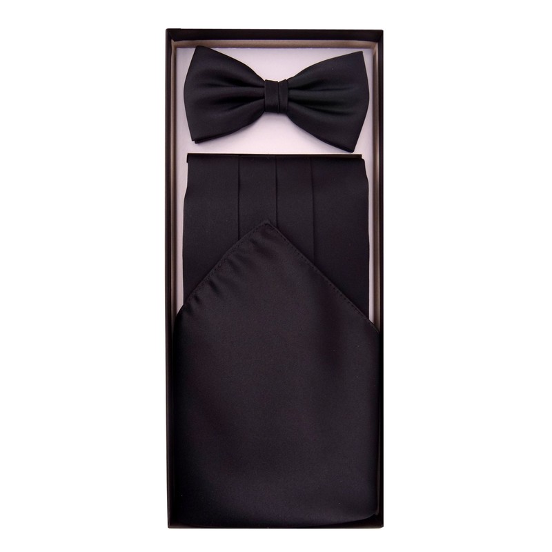 TigerTie Cummerbund Pocket Square Satin Bow Tie Plain Sash Waistband,