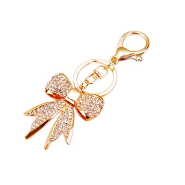 ChungLong0593 Cubic Zirconia Bowknot Keychain Colorful Rhinestone Bow Key Ring for Women for Car Keys Holder Bag Purse-White