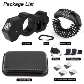 Windance Heavy Duty Handlebar Grip Brake Lock + Anti Theft Helmet Lock Combination Lock Cable + Storage Bag for Motorbike ATV Moped Scooter (Black+Black)