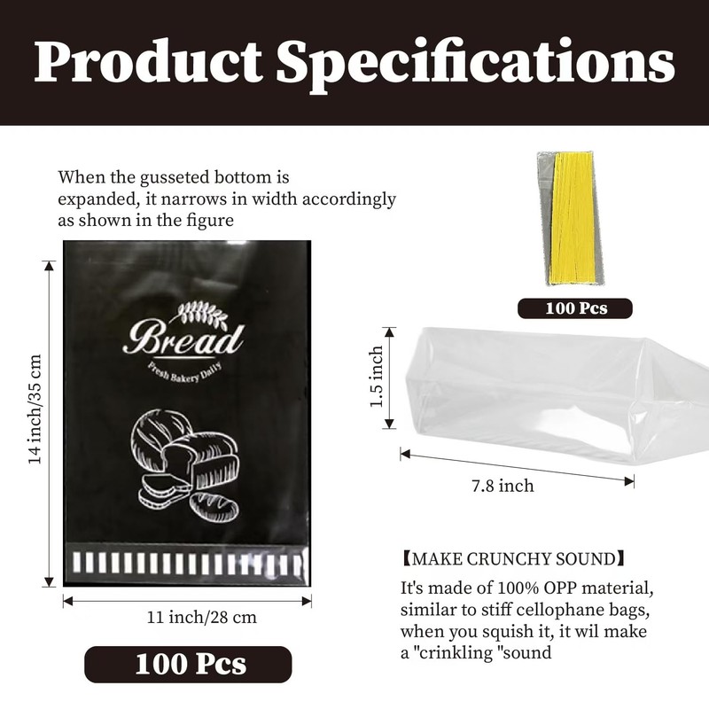 Lesibag 100Pcs 11"x 14" Bottom Gusset Bread Loaf Bags with
