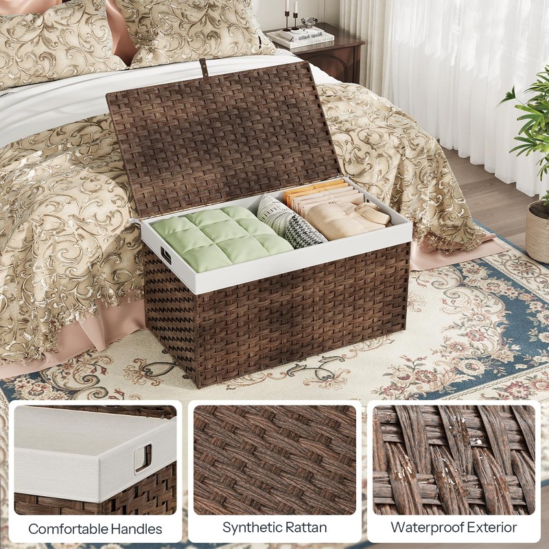 HOOBRO Storage Basket with Lid, 42.3 Gallon (160L) Wicker Basket,