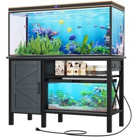 YITAHOME 55-75 Gallon Aquarium Stand, Heavy Duty Metal Fish Tank Stand with Cabinet Accessories Storage Suitable for Turtle, Black